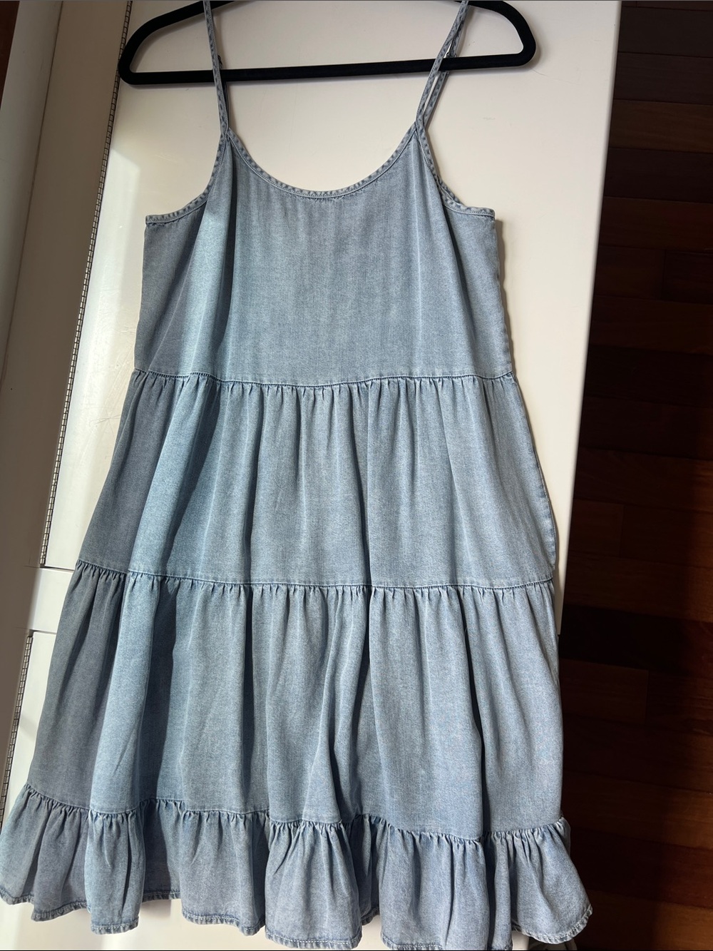 Light Blue Tiered Spaghetti-Strap Casual Dress